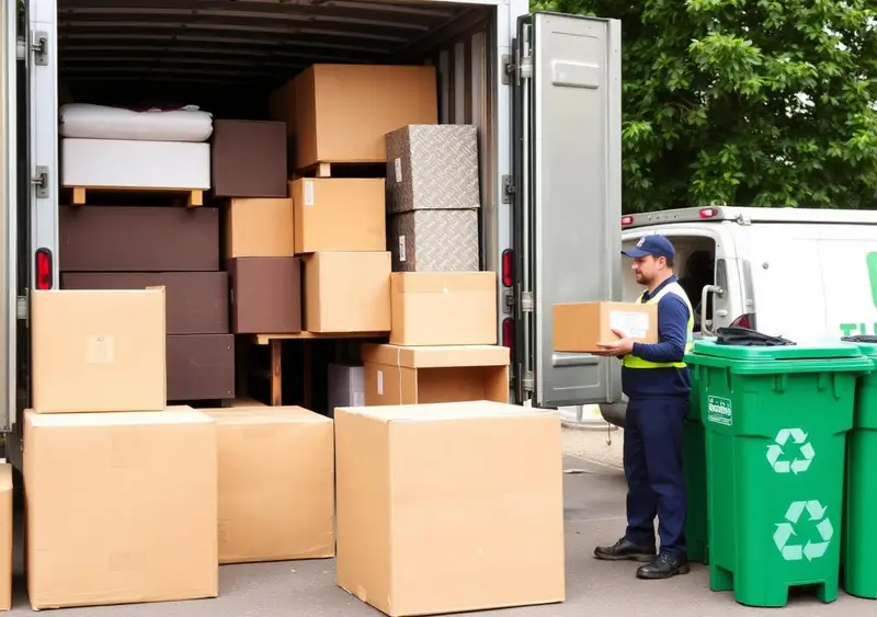 Sorted furniture and boxes being loaded for recycling and donation